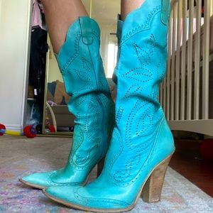 BCBG Girls leather teal cowgirl boots